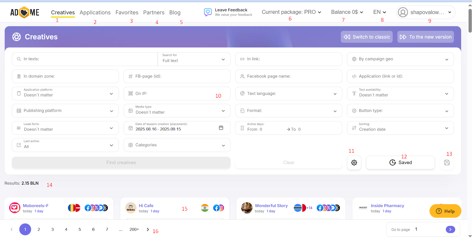 Пошук креативів Adheart