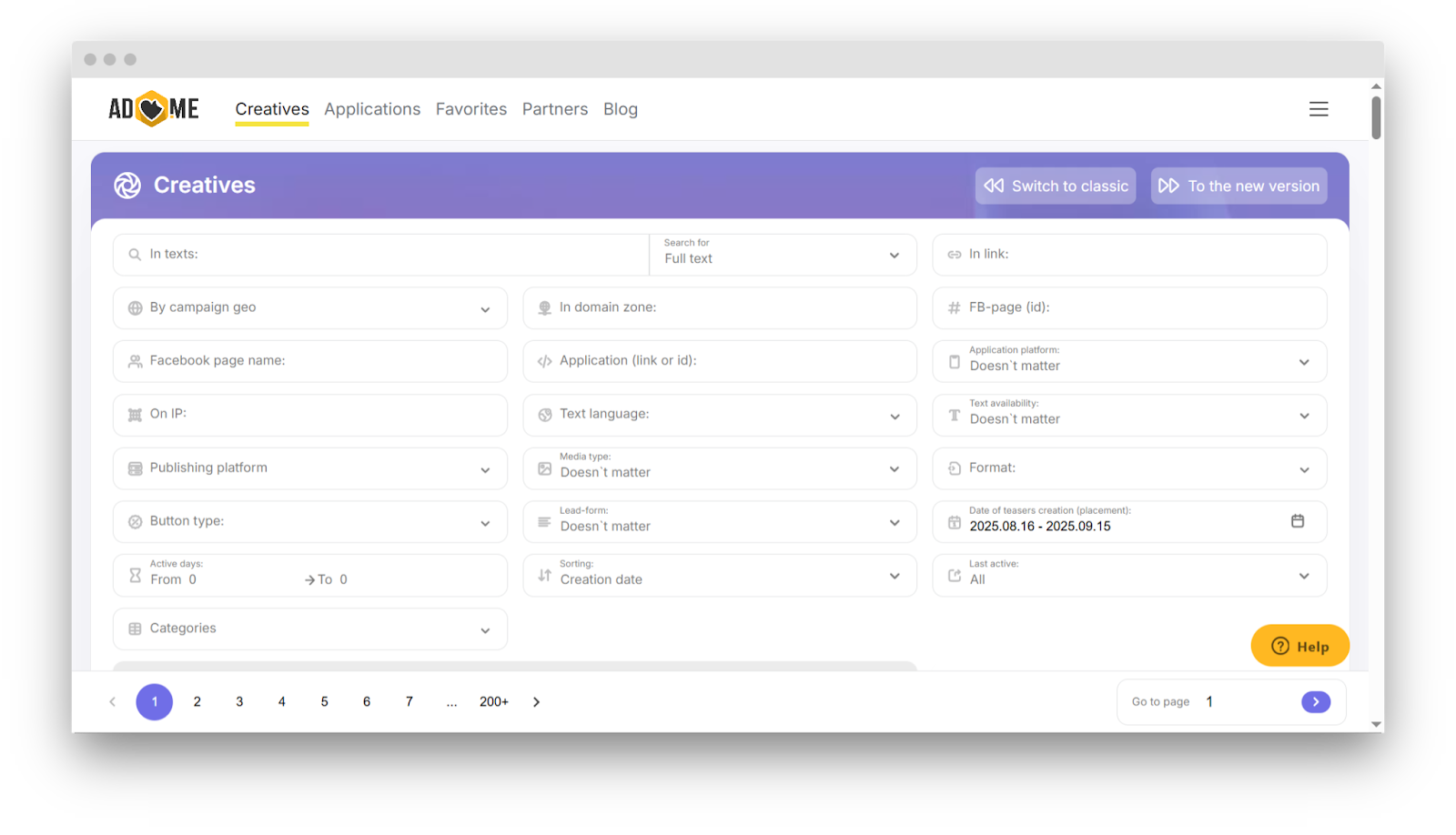Пошук креативів в Adheart